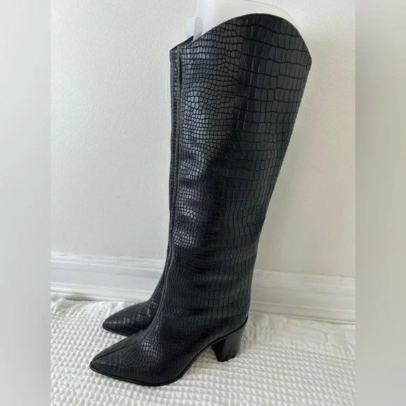 SCHUTZ - Maryana Crocodile Embossed Knee-High Block Boot Size 5 - Picture 7 of 13